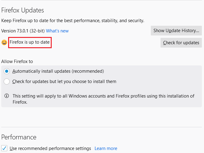 Firefox Is Up to date
