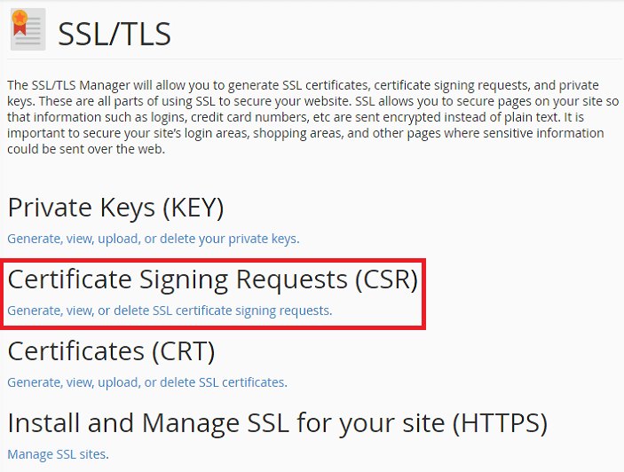 Generate CSR for SSL Certificate