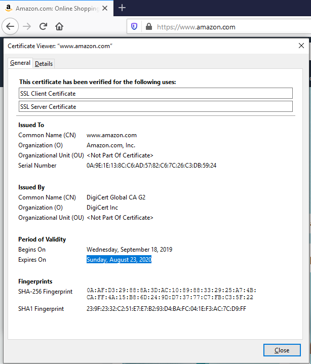 ssl certificate expiration date in firefox